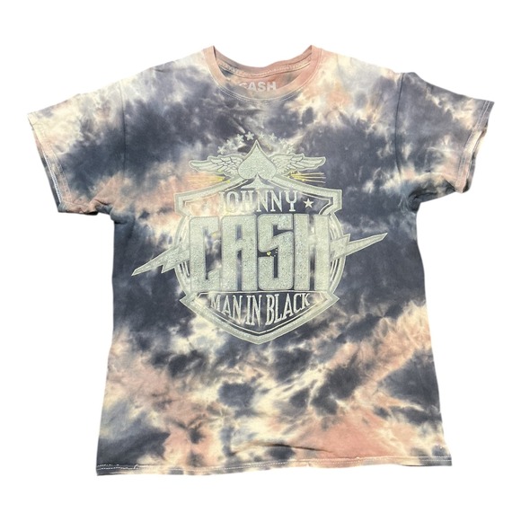 Johnny Cash Other - Johnny Cash Man In Black Tie Dye Graphic T-Shirt Grey Brown Logo Mens M